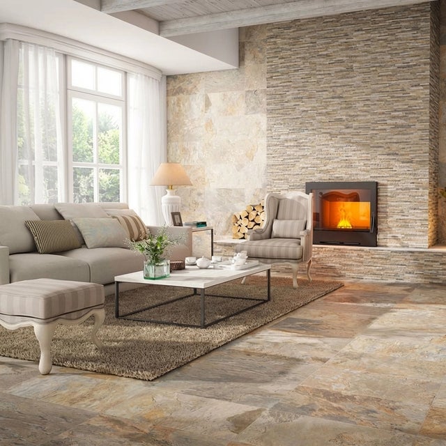 Carrelage sol effet pierre Thebes Ocre 32x62,5 cm - Réflex Boutique