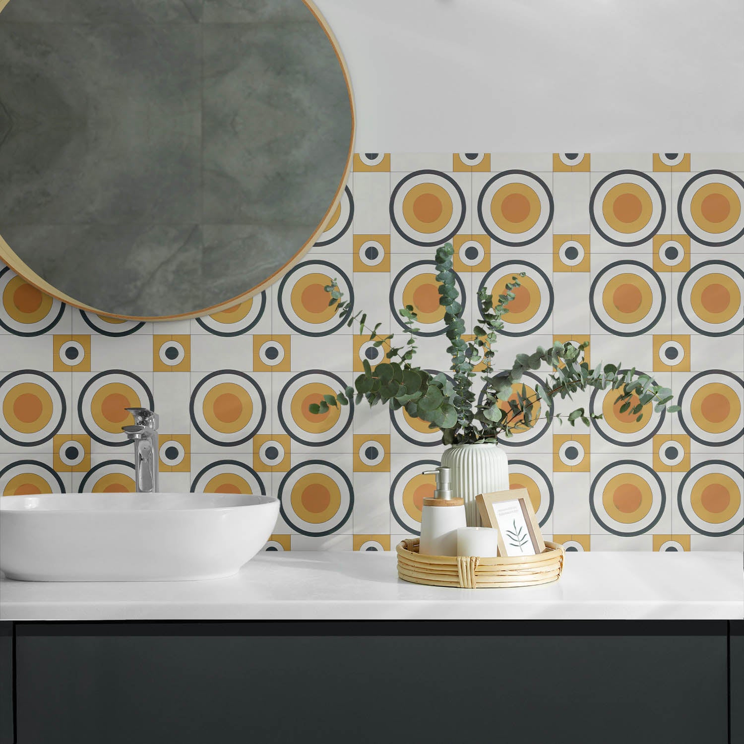 Panneaux muraux décoratifs, panneaux en PVC | 6x60x30 cm |Géométrie des cercles et des carrés - 4