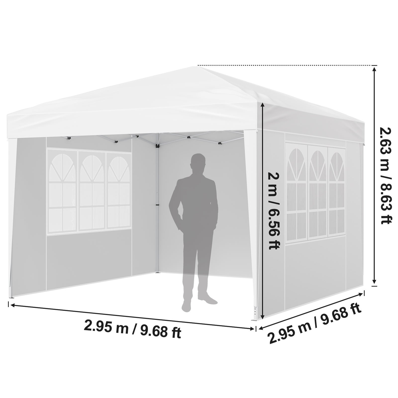 Cenador Emergente SucceBuy 2,95x2,95m, con Paredes Laterales y Ventanas Ventiladas, Fácil Montaje, Refugio Exterior para Jardín y Eventos, Blanco - 9