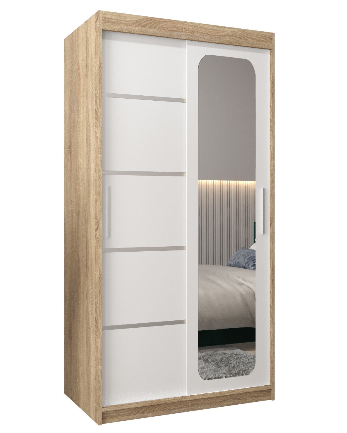 Szafa przesuwna garderoba PROMO V2 100 x 62 x 200 cm Sonoma + Biały - Abiks Meble