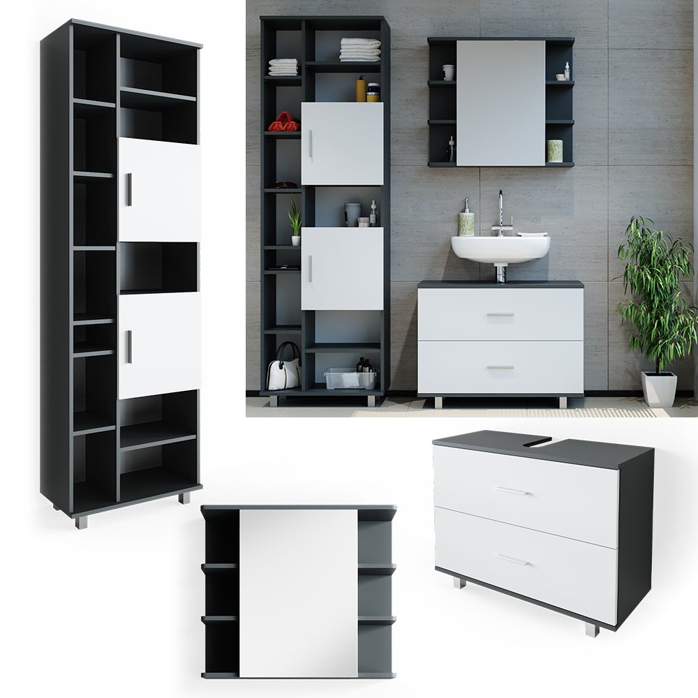 Vicco Ensemble de meubles de salle de bains , Anthracite/blanc, 5