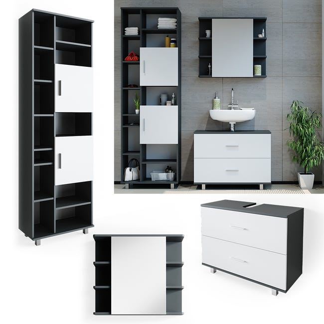 Vicco Ensemble de meubles de salle de bains , Anthracite/blanc, 5 Vicco Ensemble de meubles de salle de bains , Anthracite/blanc, 5