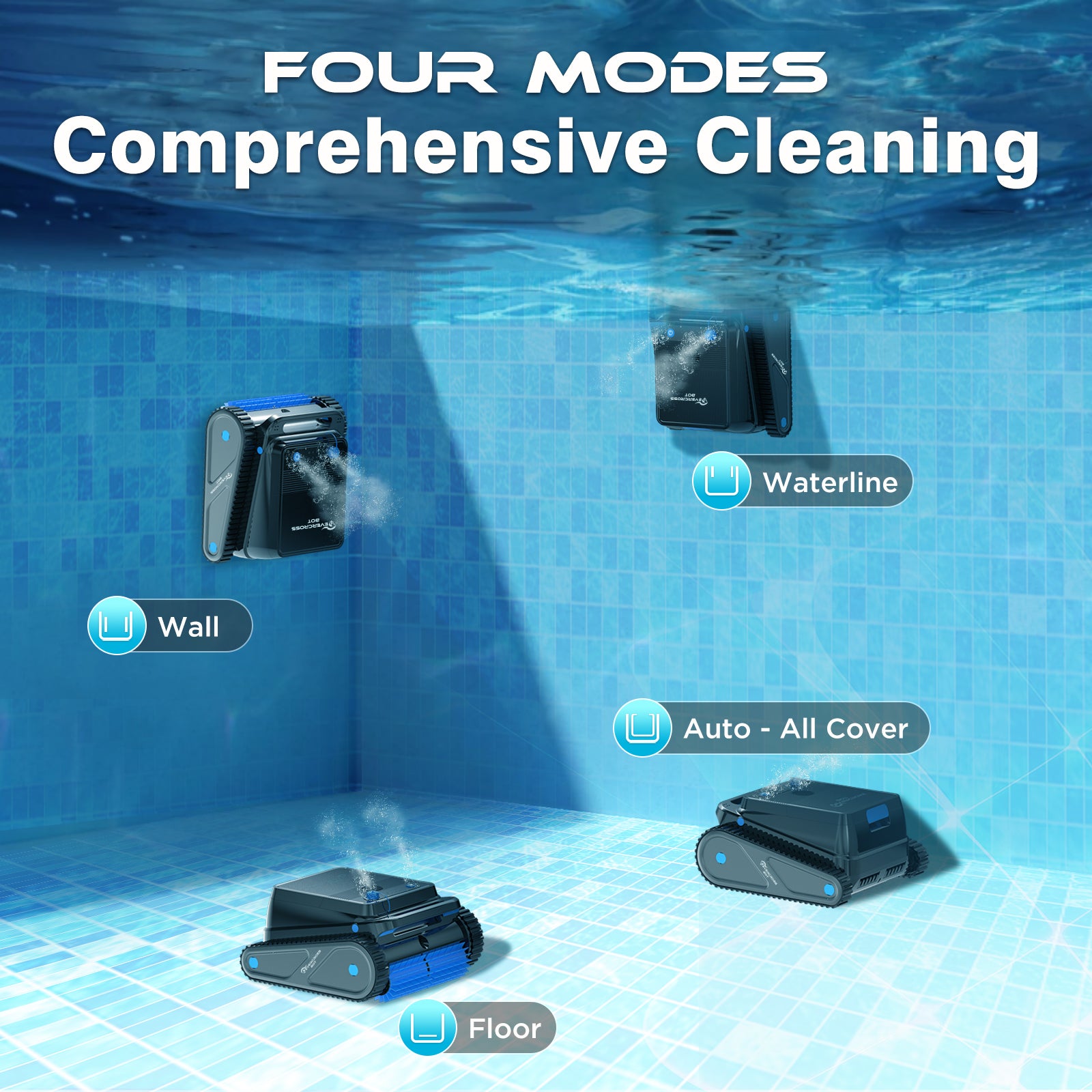 EVERCROSS BOT Robot Piscina Limpiafondos y Paredes U8 Negro, APP - 2