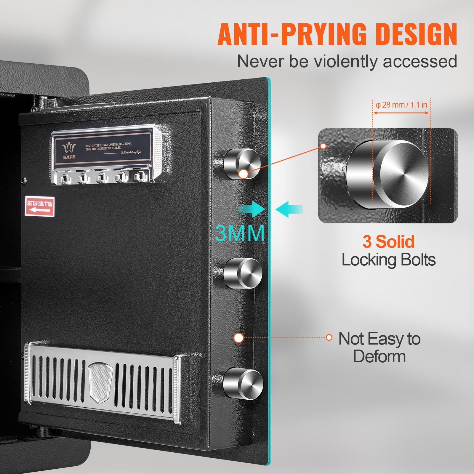 Coffre-Fort Numérique VEVOR 51 L 400 x 330 x 430 mm Coffre-Fort de Sécurité 2 Types de Déverrouillage Mot Passe Clés Structure Acier Anti-Effraction - 4