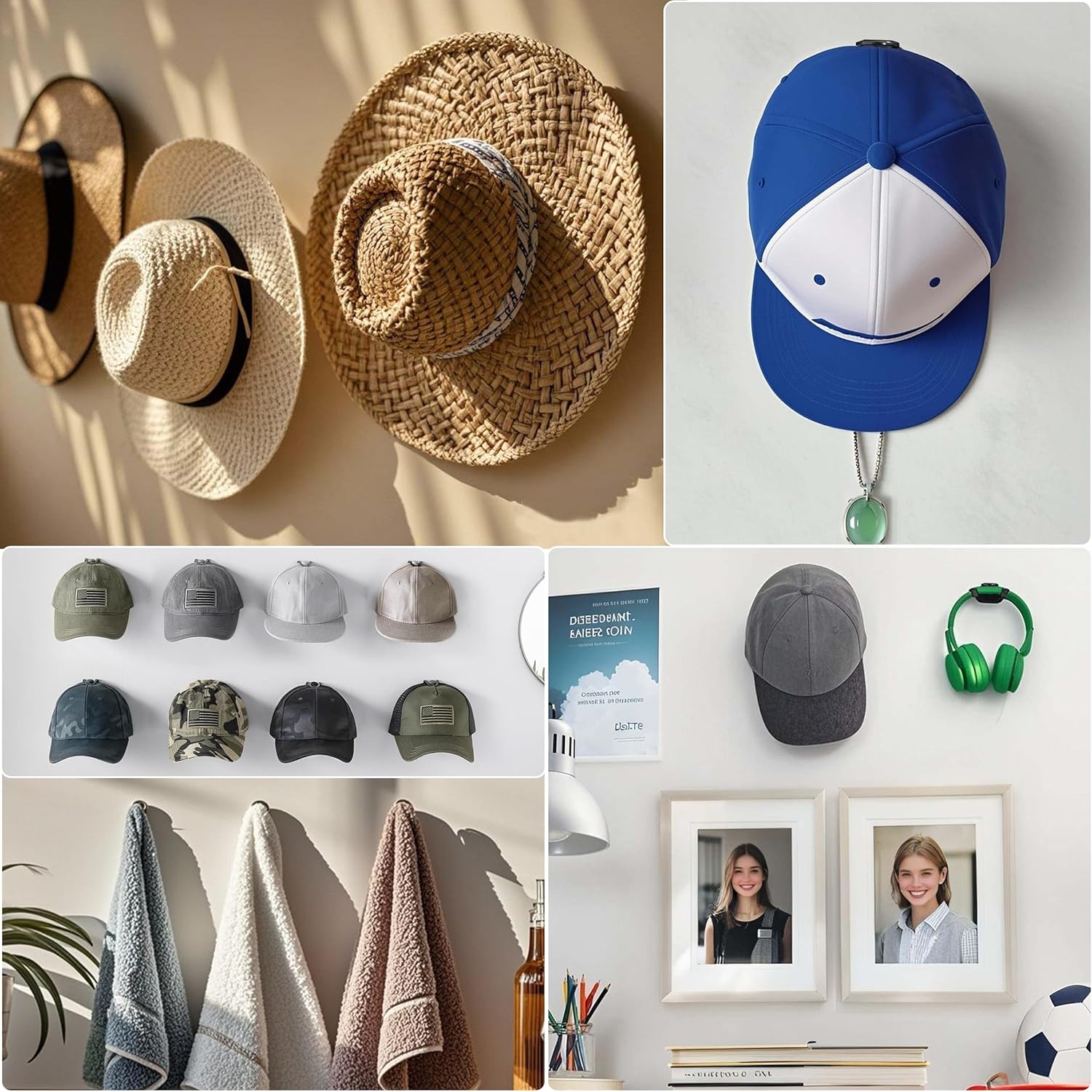 16 Pièces Porte Casquette Crochet Autocollant Mural - Support Chapeaux Noir