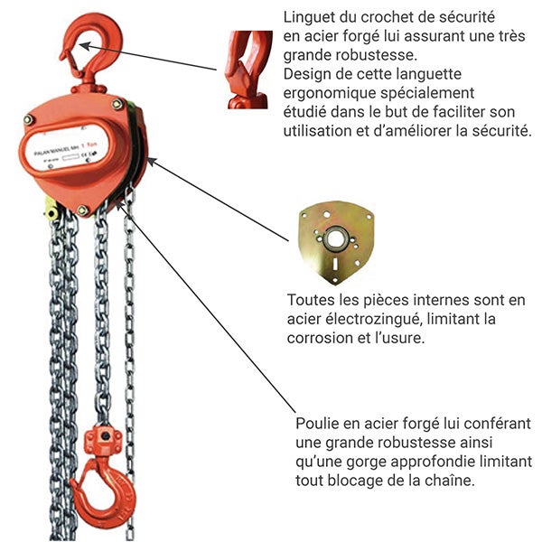 Palan manuel à chaîne - longueur de la chaine 12m - charge max 3 tonnes - MHN3012M - 4