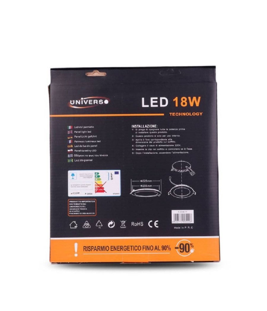 Trade Shop - Pannello Led Slim 18 W Incasso Rotondo In Pvc Luce Caldo Freddo Naturale P205a-t - Bianco Caldo - - 2