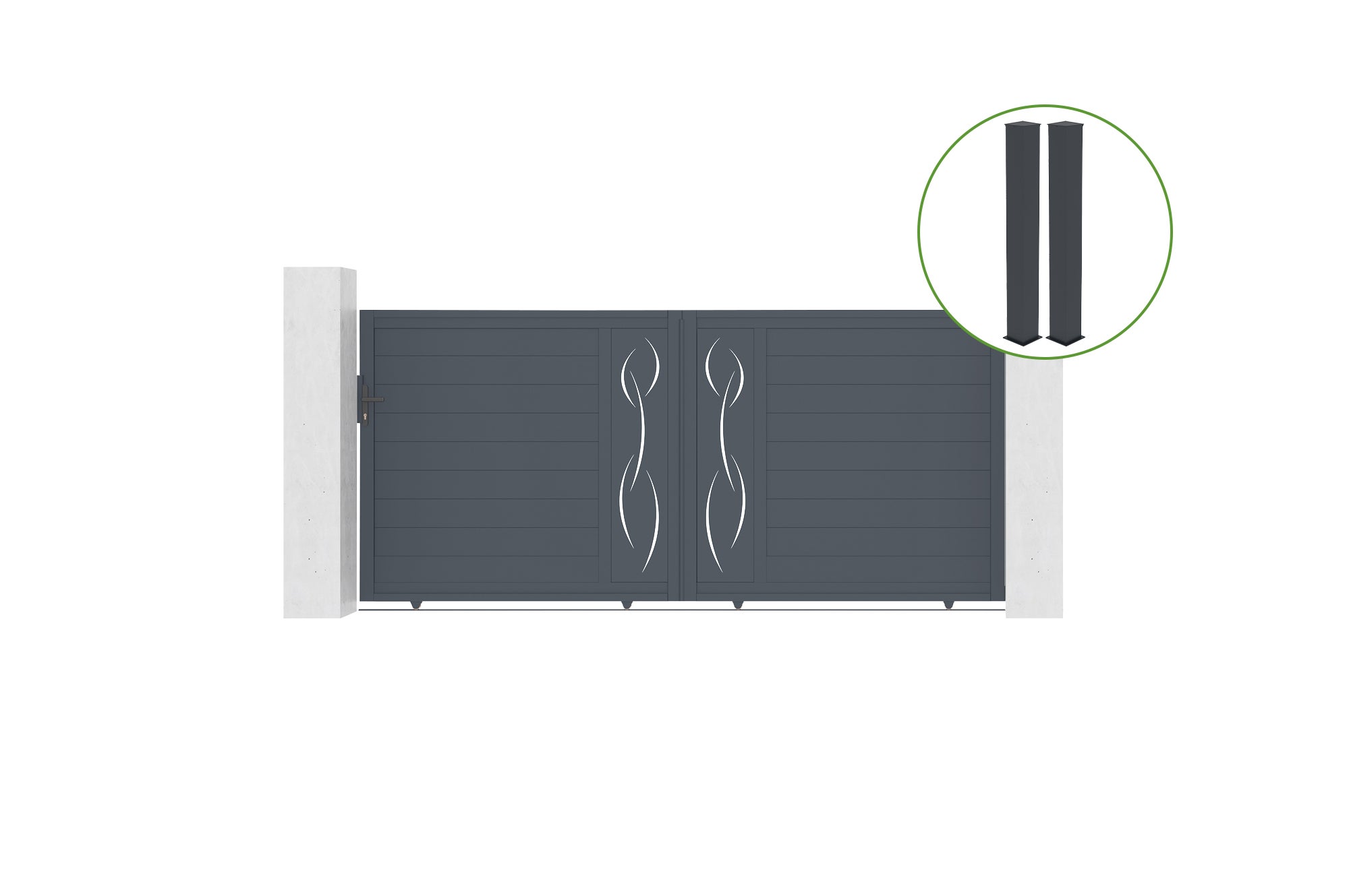 Brama przesuwna 3,5m SUNNY wys. 160cm aluminium szare + 2 słupki 20x20cm wys. 19