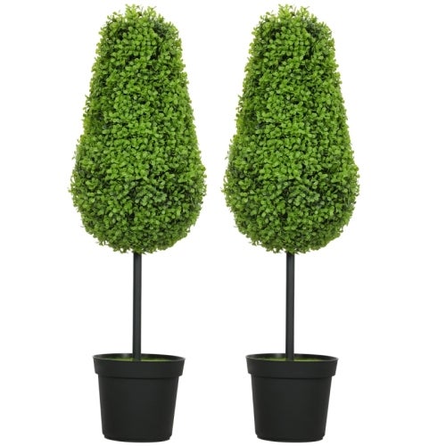 2 Alberi Artificiali A Spirale In Bosso: Piante Finte In Vaso, 90 Cm, Con Protezione UV, Realistiche, Per Interni Ed Esterni, Senza Manutenzione, Con Base In Cemento