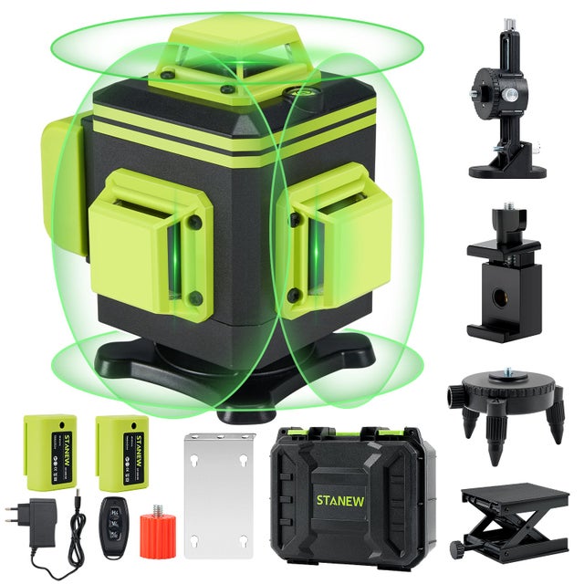 STANEW Niveau laser 4 x 360° avec affichage de la puissance, 16 lignes, batteries 2 x 2400 mAh
