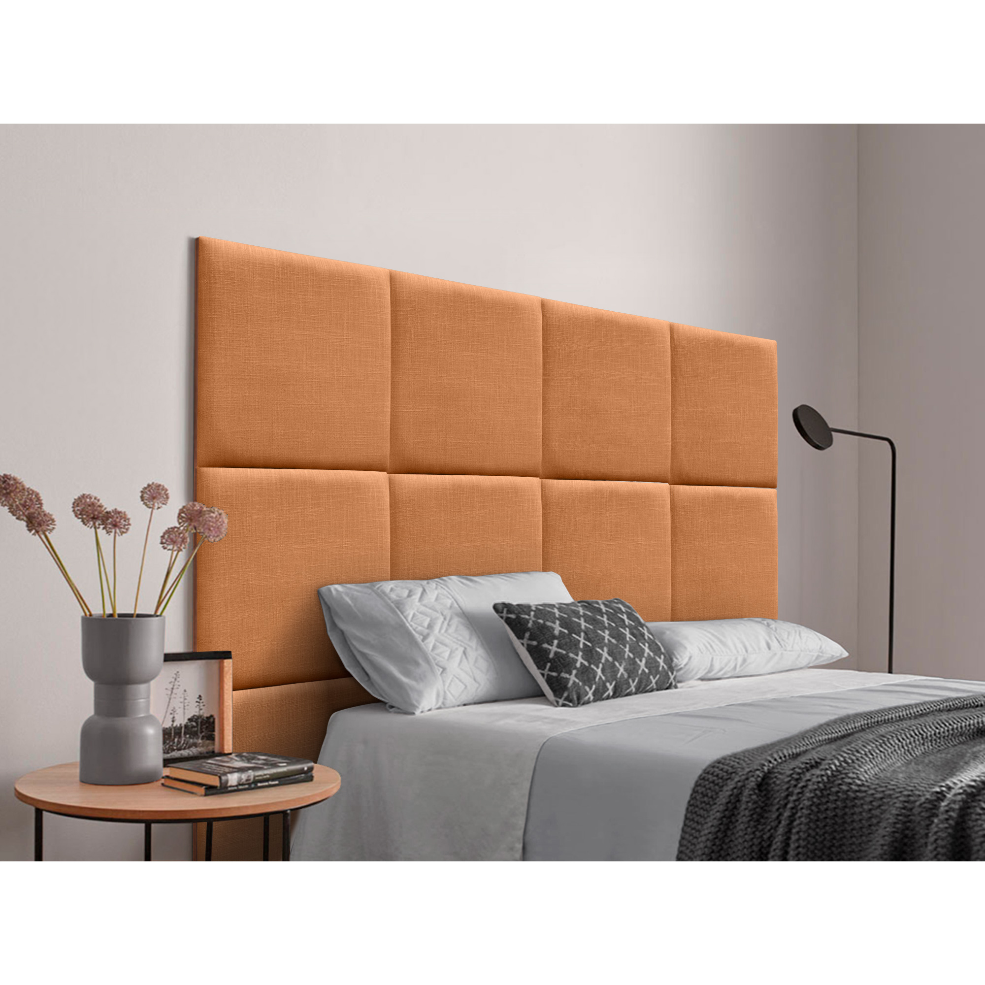 Dhome cabecero tapizado de lino natural compuesto de paneles autoadhesivos intercambiables lujo dormitorio acolchado (naranja,190cm)