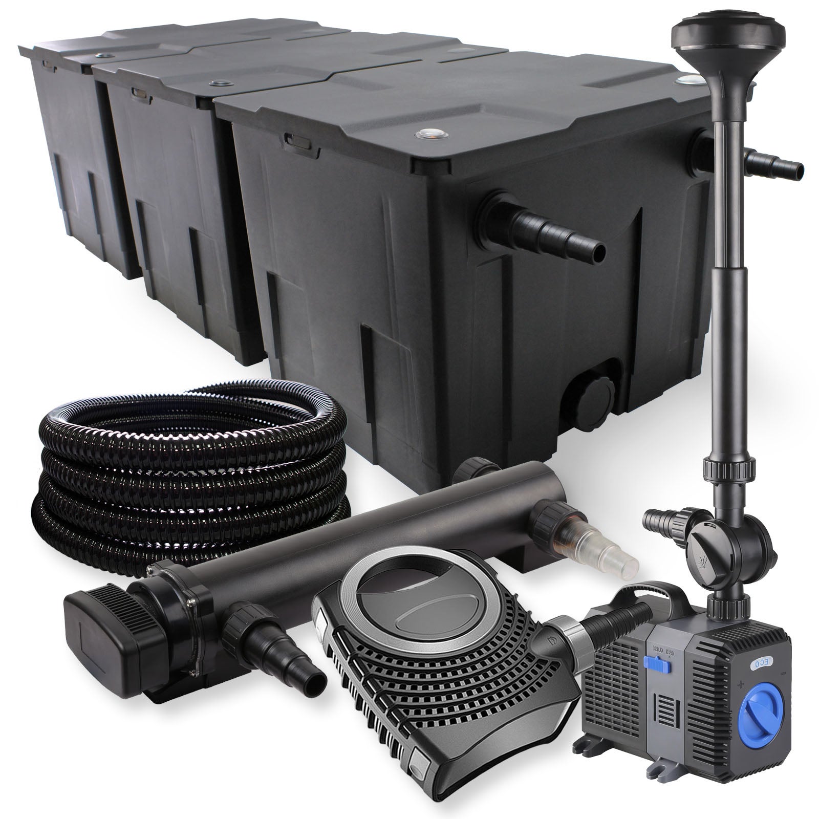 Kit Filtration Bassin WilTec - Filtre Biologique CBF-350C 90 000 L, Pompe 10 000 L/h 80W Et Lampe UV 18W