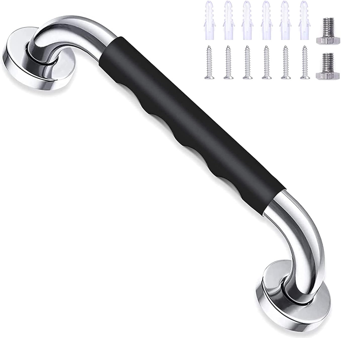 Czarna wanna zabezpieczająca o długości 30 cm, ścienne poręcze ze stali nierdzewnej, odpowiednia do toalet dla dzieci i osób starszych