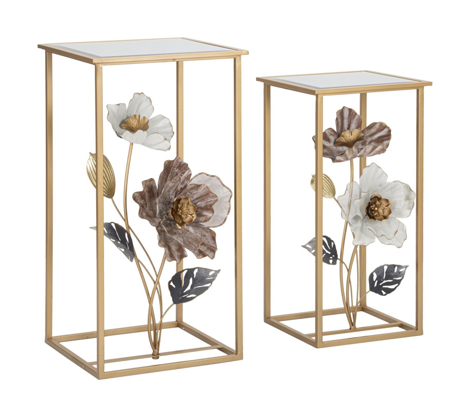 Juego de 2 mesas de metal dorado y cristal cm 36x36x70-30x30x60 | Leroy ...