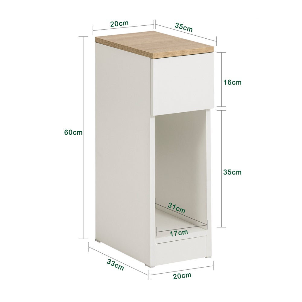 SoBuy Lot de 2 Table de Chevet étroite 20 cm avec tiroir Table de Nuit Gain de Place & Chevet de lit Blanc 20x35x60 cm - 3