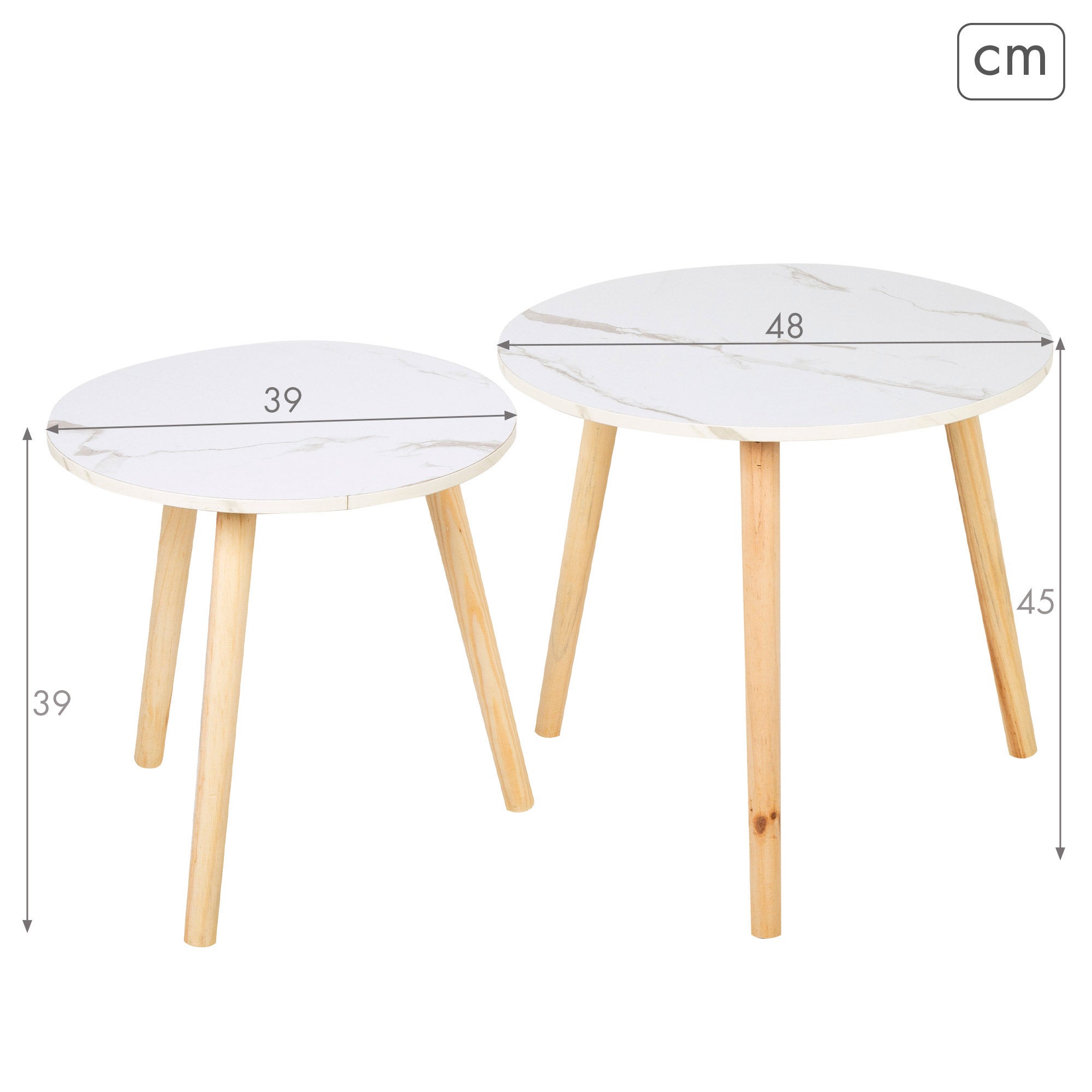 Max Home Conjunto de 2 mesas de apoio redondas com efeito mármore D39x39 cm e D48x45 cm - 4