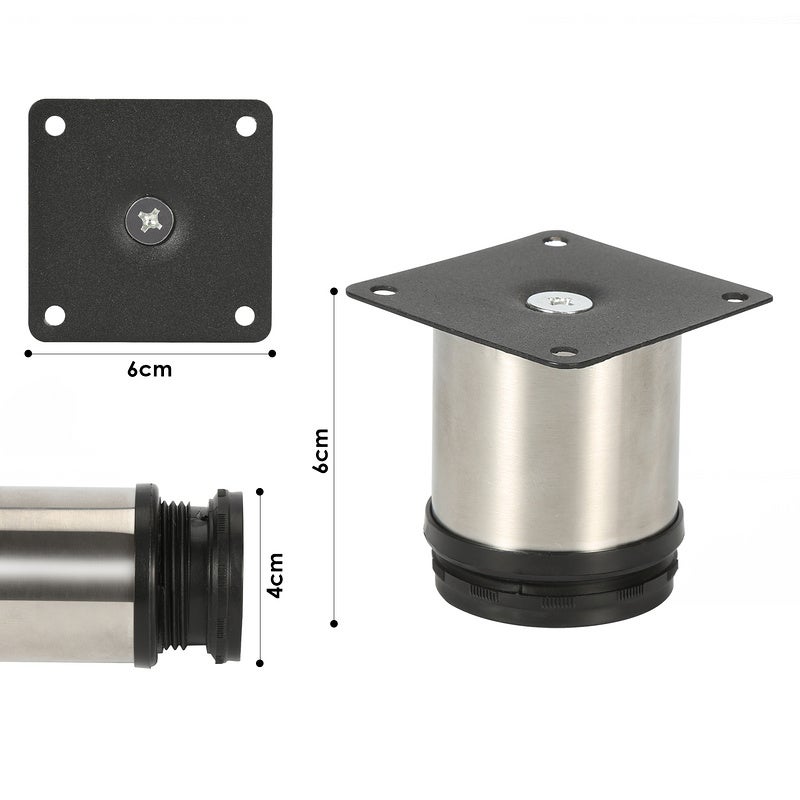 4x pieds de meuble pieds de meuble pied en acier inoxydable diamètre 40 mm hauteur 60mm noir réglable en hauteur - 2