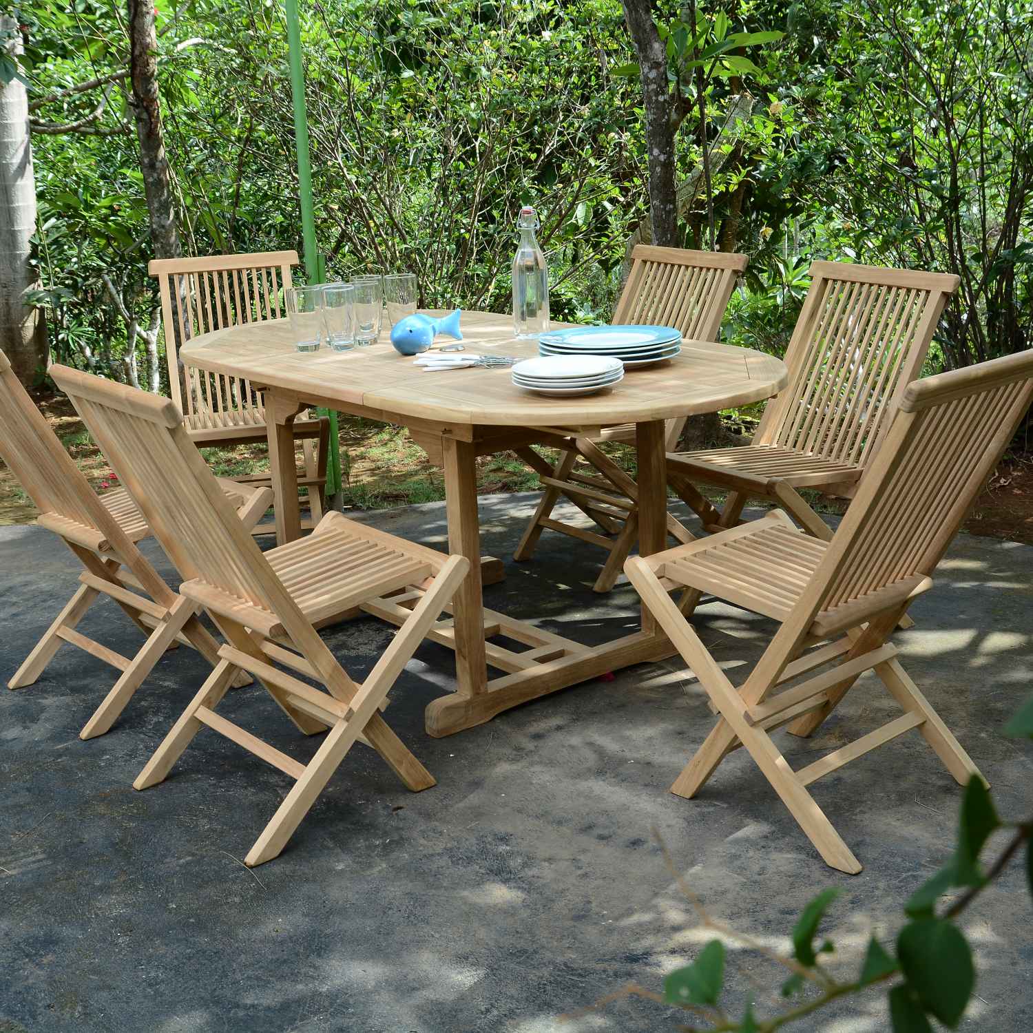 Table de jardin extensible ovale en Teck Marron 8 places - 5