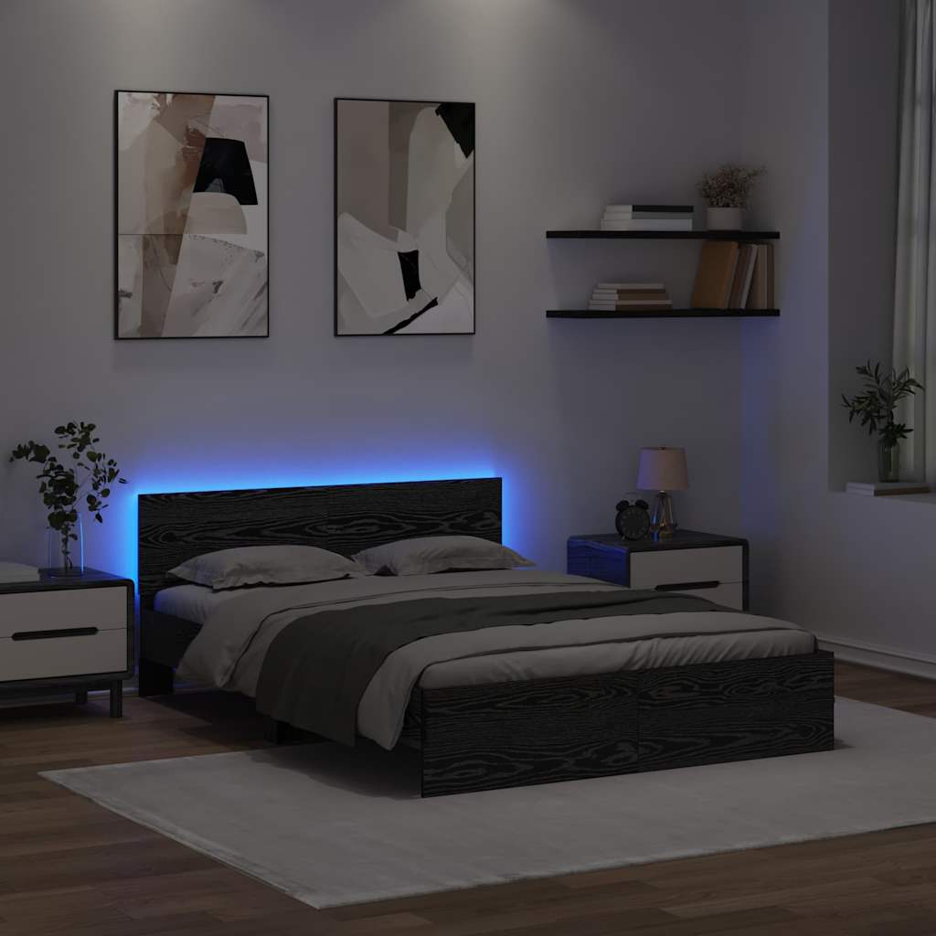 Cadre de lit en panneau de bois, chêne noir, pour la chambre, 150 × 200 cm - 4