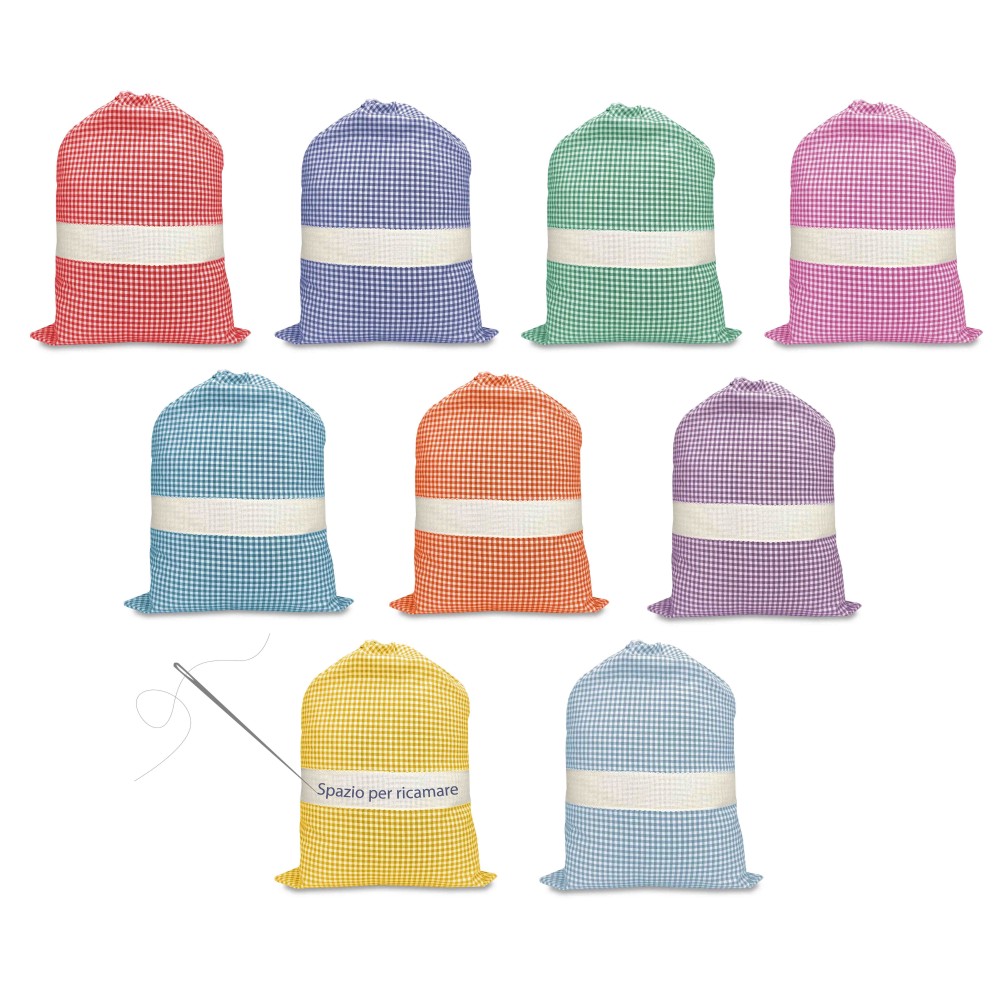 Set 2 Sacchetti Asilo In Cotone Stampato - Con Tela Aida Per Ricamare Nome Made In Italy - Foto 7