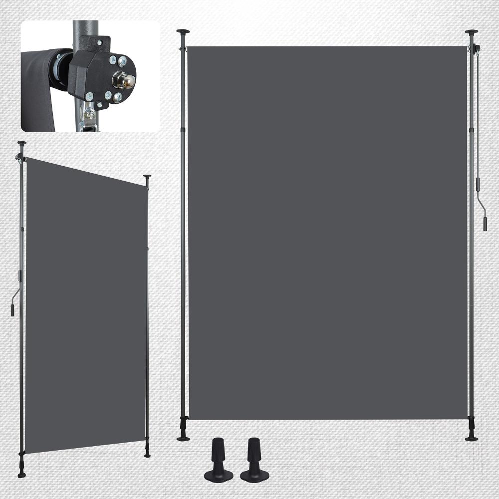 Store banne extérieur vertical sans perçage, pare-vue balcon terrasse, polyester anthracite 120x270cm, protection vent UV, avec manivelle - 3