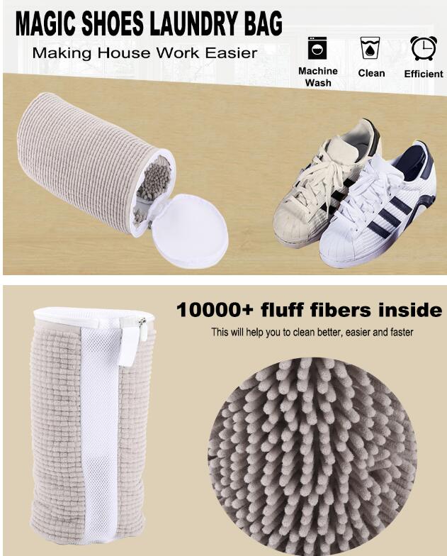 Sac de lavage de chaussures 2 pcs avec fibres moelleuses,sac de nettoyage de chaussures à fermeture éclair réutilisable,élimine facilement la saleté - 3