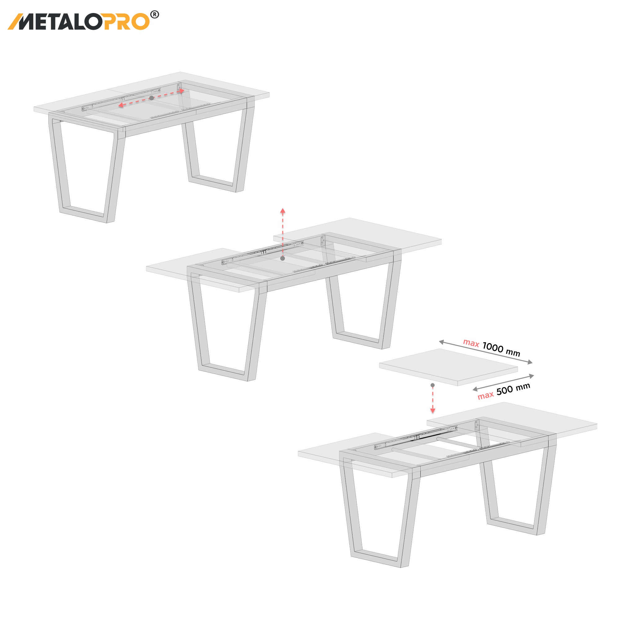 MetaloPro Atria Split - Pied de table extensible trapèze, stable, parfait pour table à manger, salon ou cuisine, avec cadre en métal durable - 4