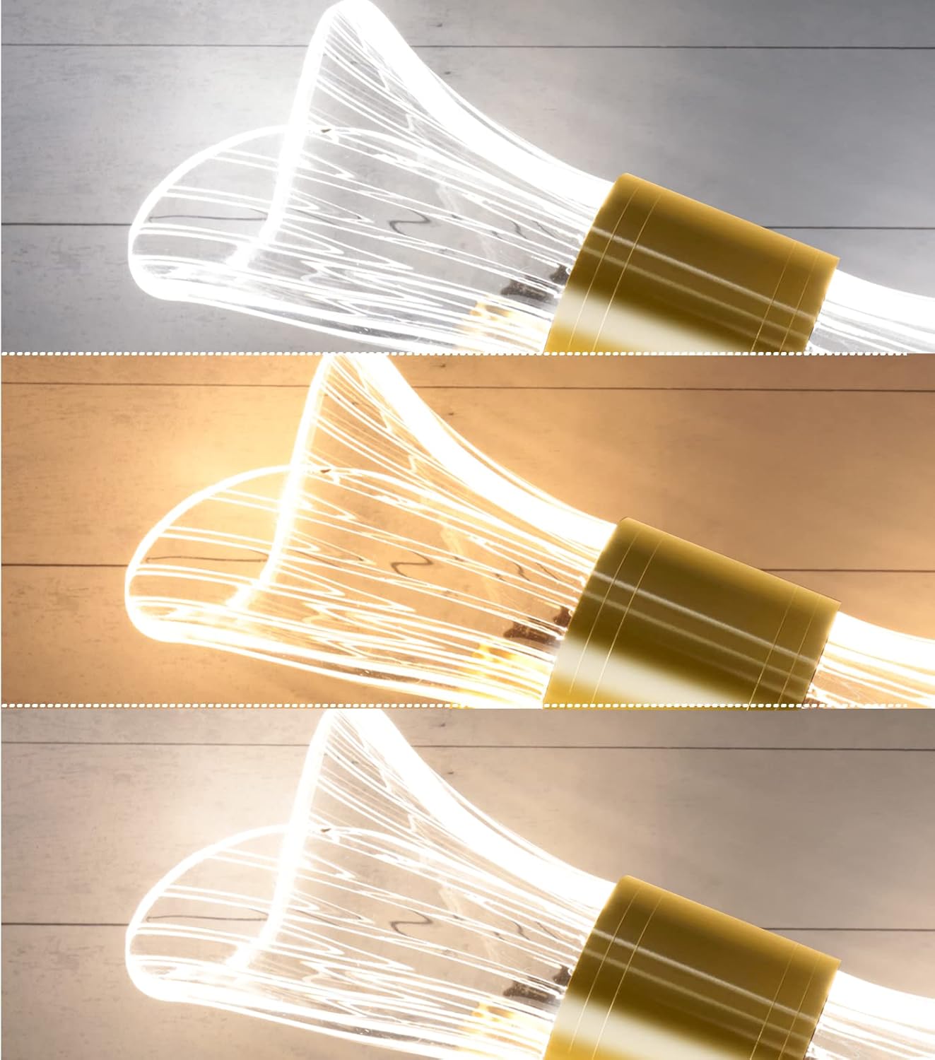 Kreatywna lampa ścienna LED do powieszenia na noc, światło trójkolorowe, złota podstawa, 22*8 cm, klosz akrylowy. - 3