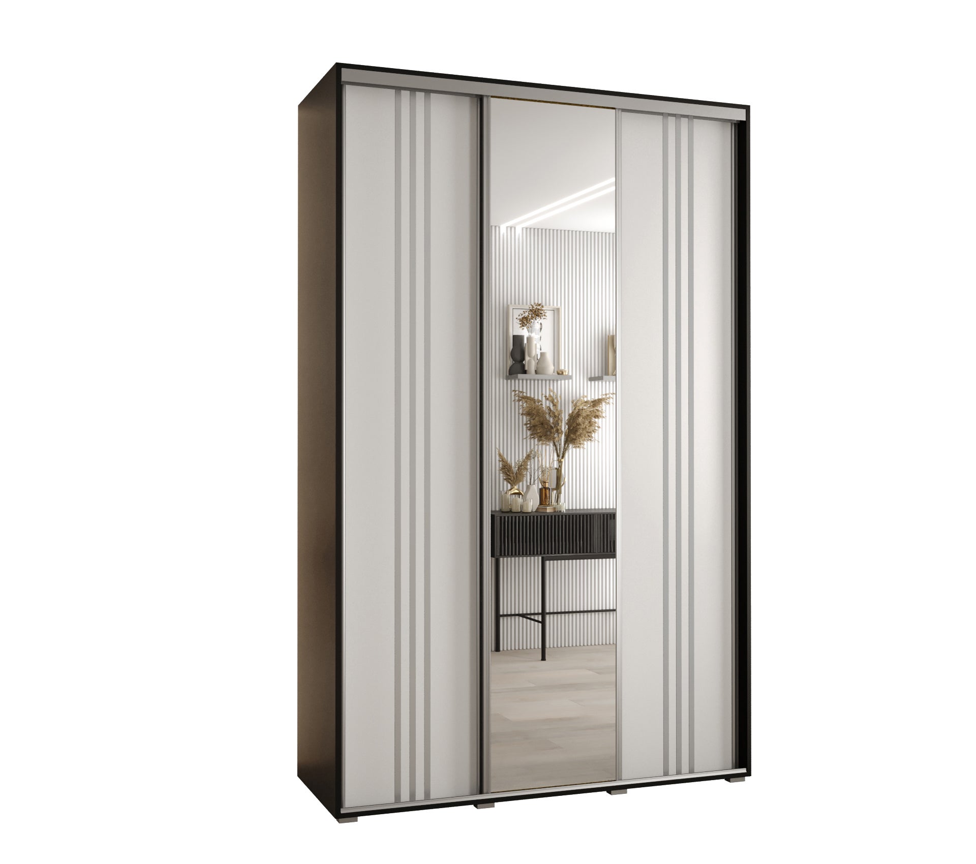 Szafa przesuwna z lustrem wysoka Davos 7 160 x 45 x 235,2 cm czarny + biały + u. srebrny - Abiks Meble