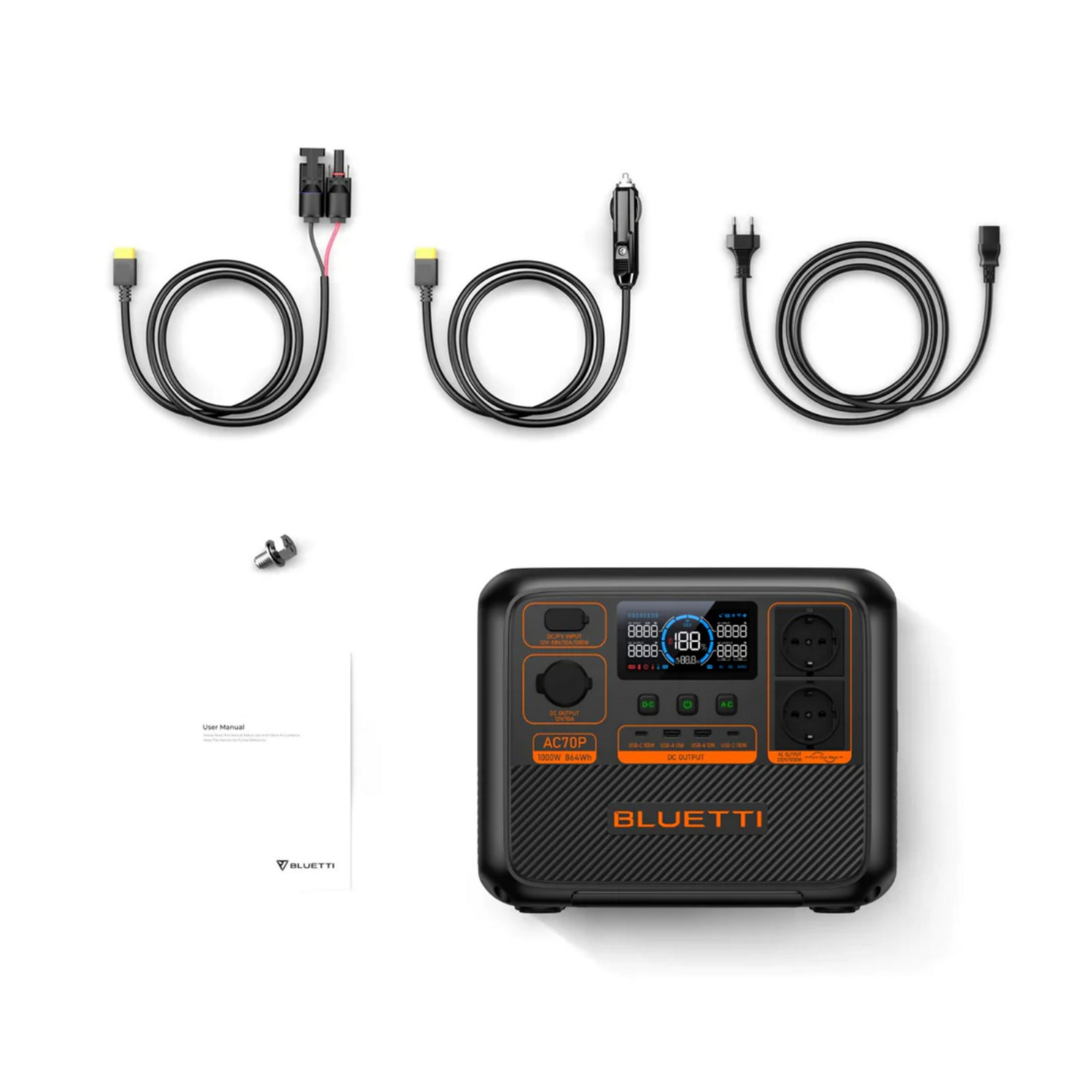 Kit BLUETTI AC70P avec Panneau Solaire 60W - 864Wh LiFePO4, Générateur solaire 2x1000W - 3