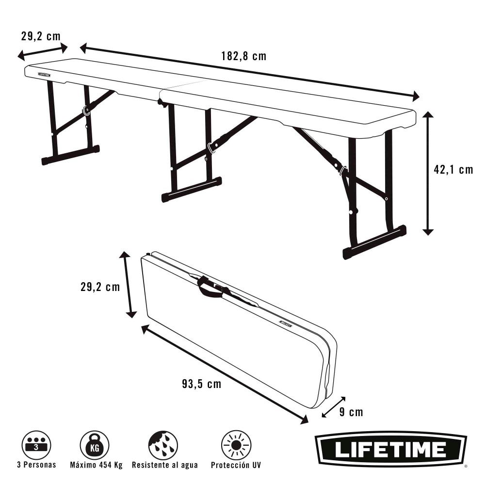 Banco plegable ultrarresistente 454 kg Lifetime 183x29x42 cm uv100 - 4