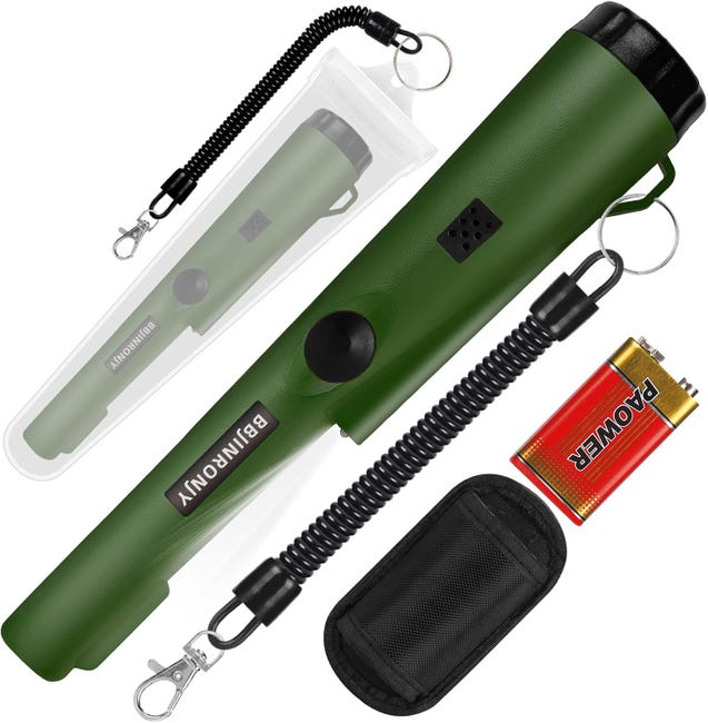 Metal detector Pinpointer a 360°, impermeabile, con cintura, custodia, LED e accessori (verde)