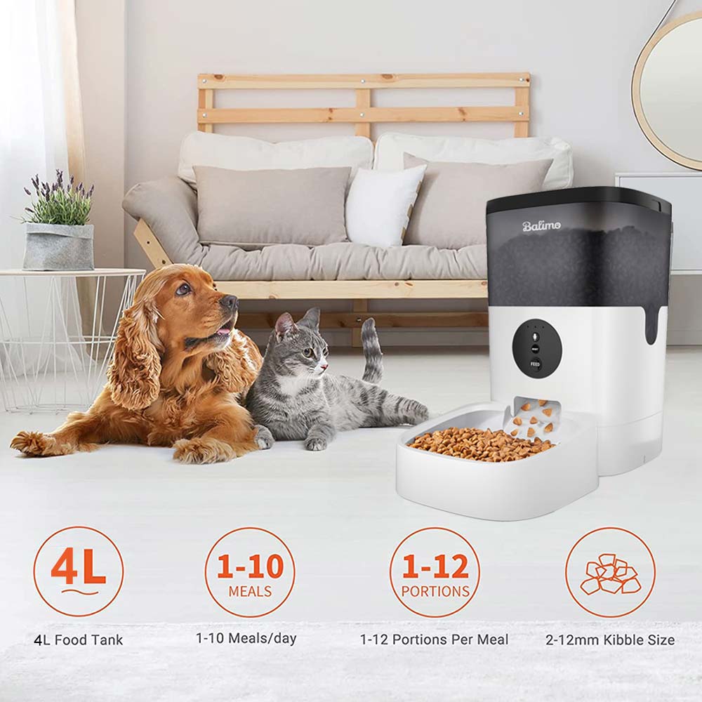 BALIMOPET Distributeur de Croquettes Automatique 4L pour Chats/Chiens WiFi ,avec Contrôle APP, ​Enregistrement Vocal - 4