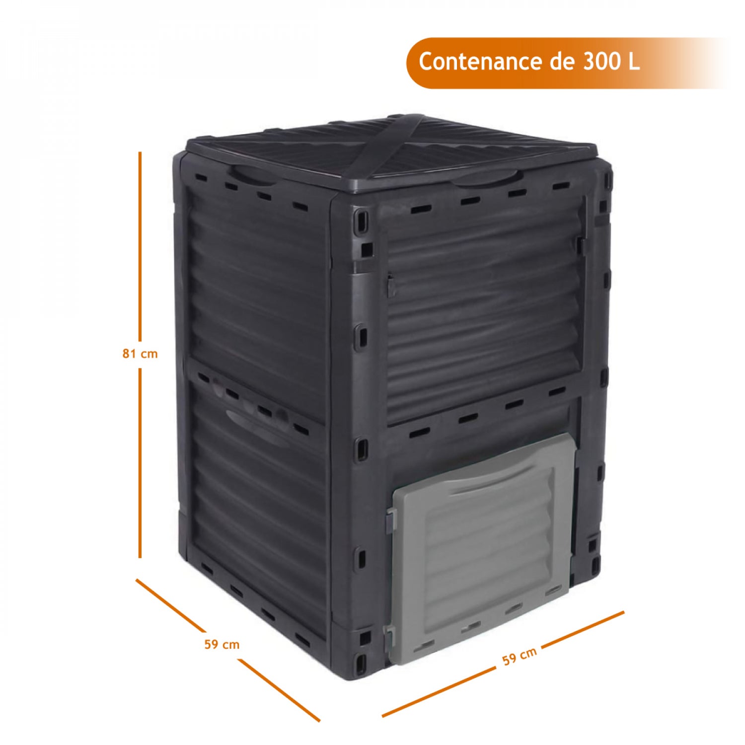 Composteur, bac, poubelle à compost de jardin - 300 L - Noir et Gris - Linxor - 2