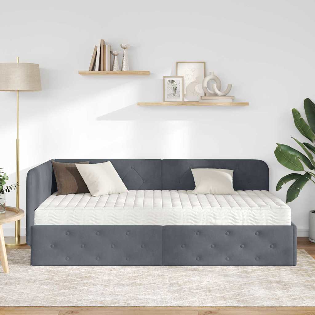 Cadre de lit d'angle en velours gris foncé pour la chambre, 90 × 190 cm - 4