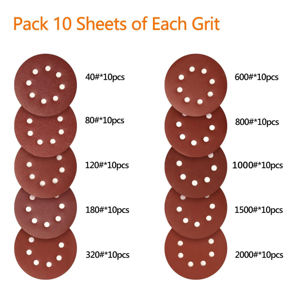 Confezione Da 100 Dischi Abrasivi, 125 Mm Con Grana 60, 80, 120
