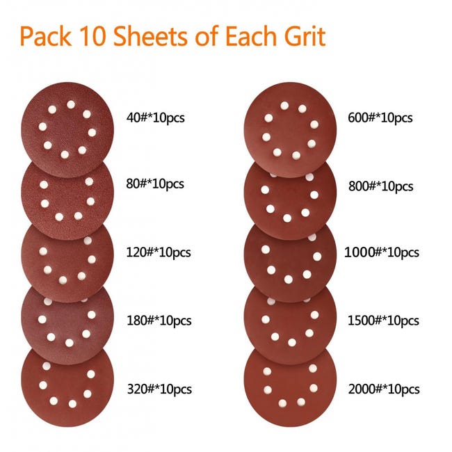 Confezione Da 100 Dischi Abrasivi, 125 Mm Con Grana 60, 80, 120
