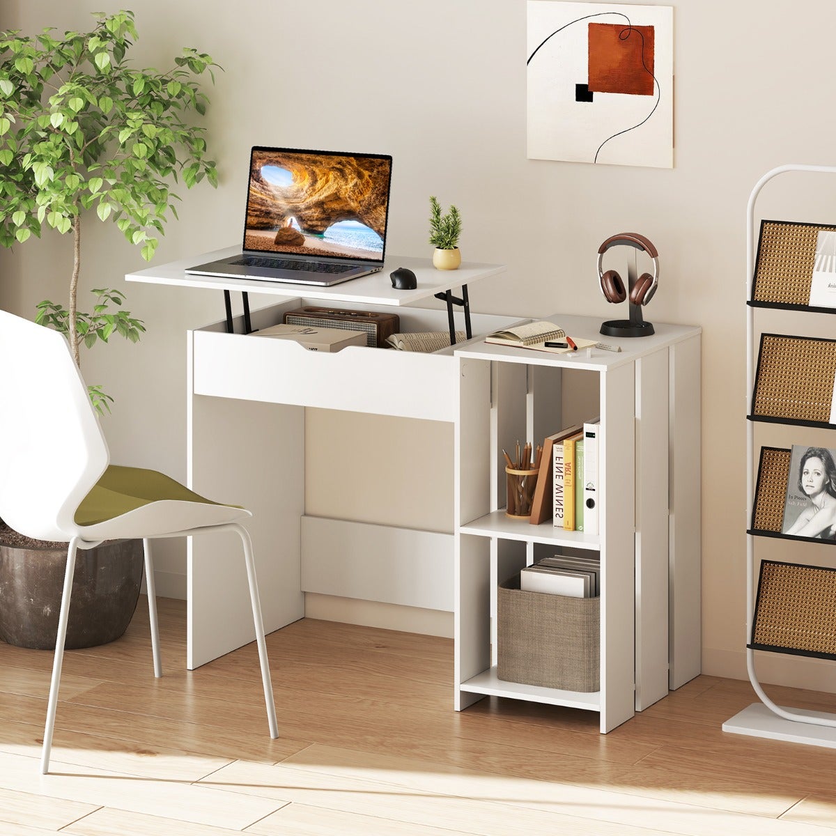 Essenza  Mesa De Ordenador Con Superficie Regulable Cajón Y Estantes 100X49x75cm Hogar Oficina Blanco , Leroy Merlin