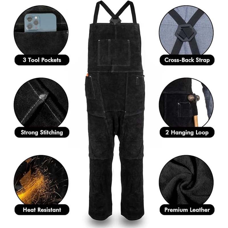 Tablier de Soudure en Cuir pour Homme Professionnel, Tablier de Travail Résistant à la Chaleur, Parfait pour Forgeron, Bricolage, Soudeur, noir - 3