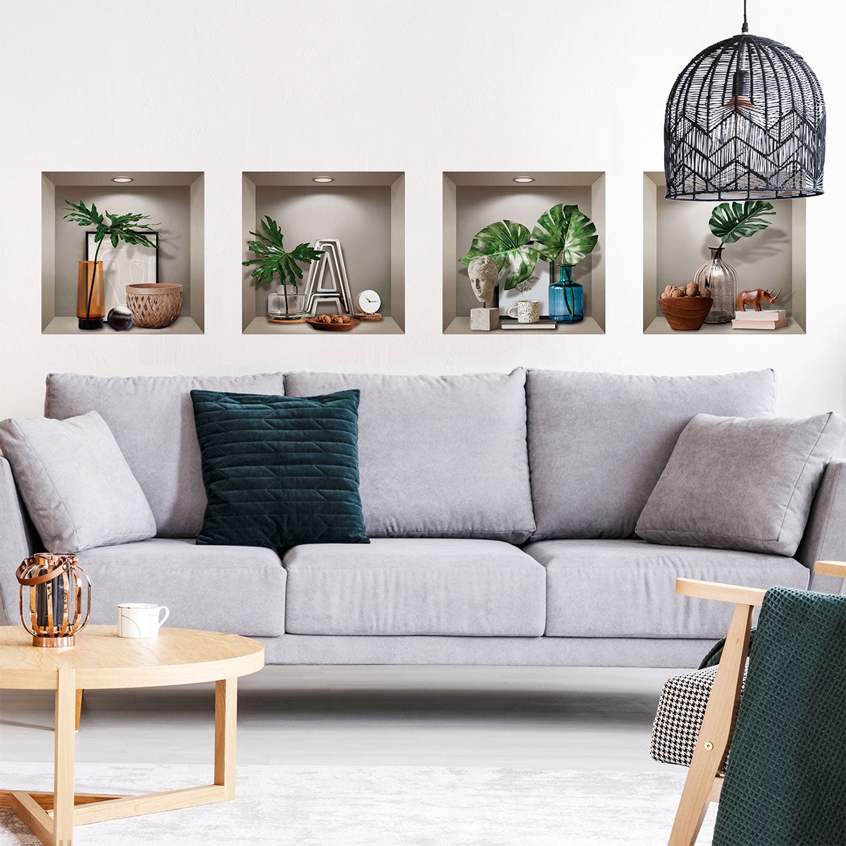 Vinilo efecto 3D plantas y objetos de diseño - adhesivo de pared - revestimiento sticker mural decorativo - 60x60cm - 6