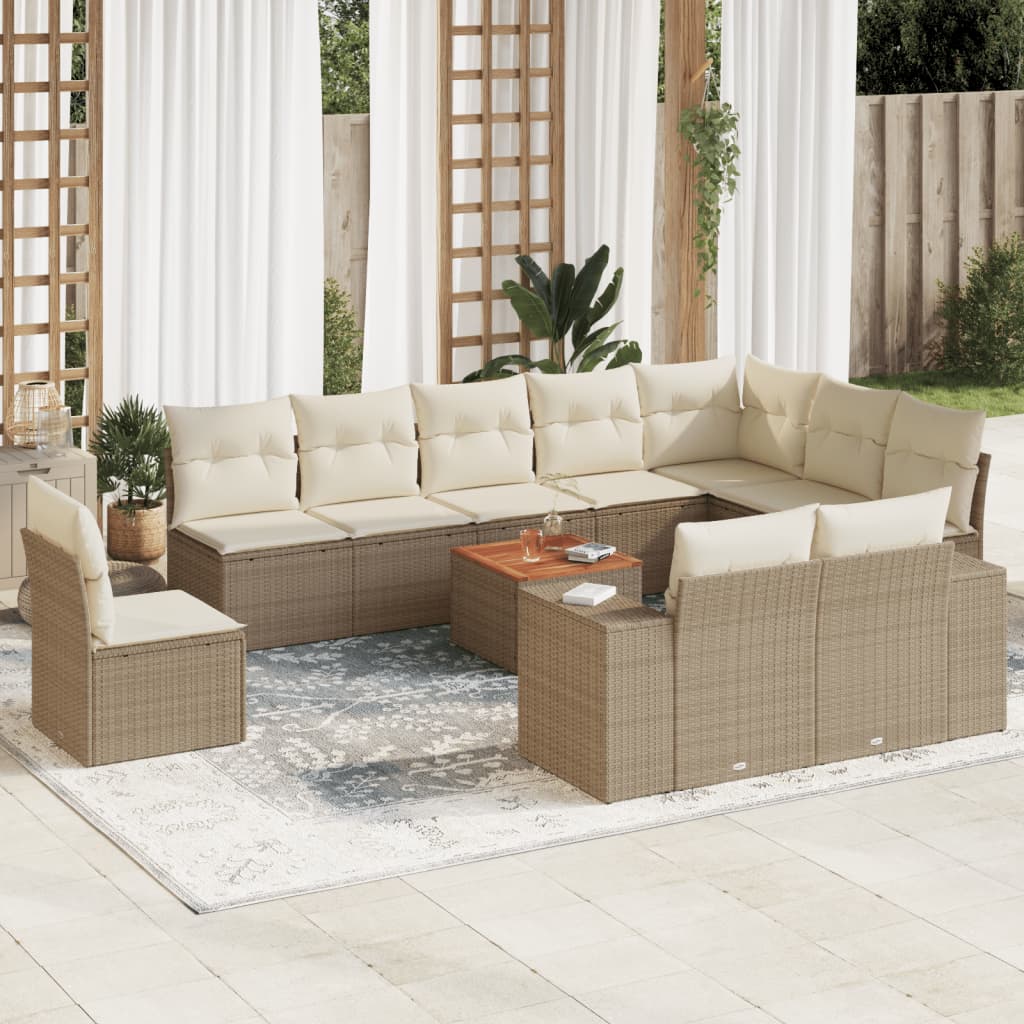 11-cz. zestaw mebli ogrodowych z poduszkami, beżowy, polirattan