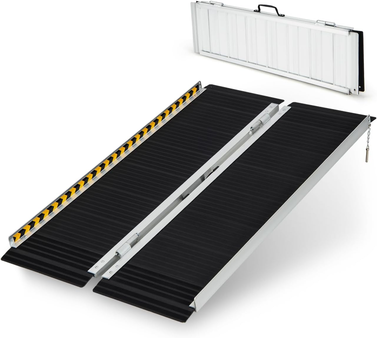 Przenośna Rampa Aluminiowa do Wózka Inwalidzkiego, Płyta Przejściowa, Powierzchnia Antypoślizgowa i Naklejki, Nośność 272 kg (122 x 74 x 5,5 cm)