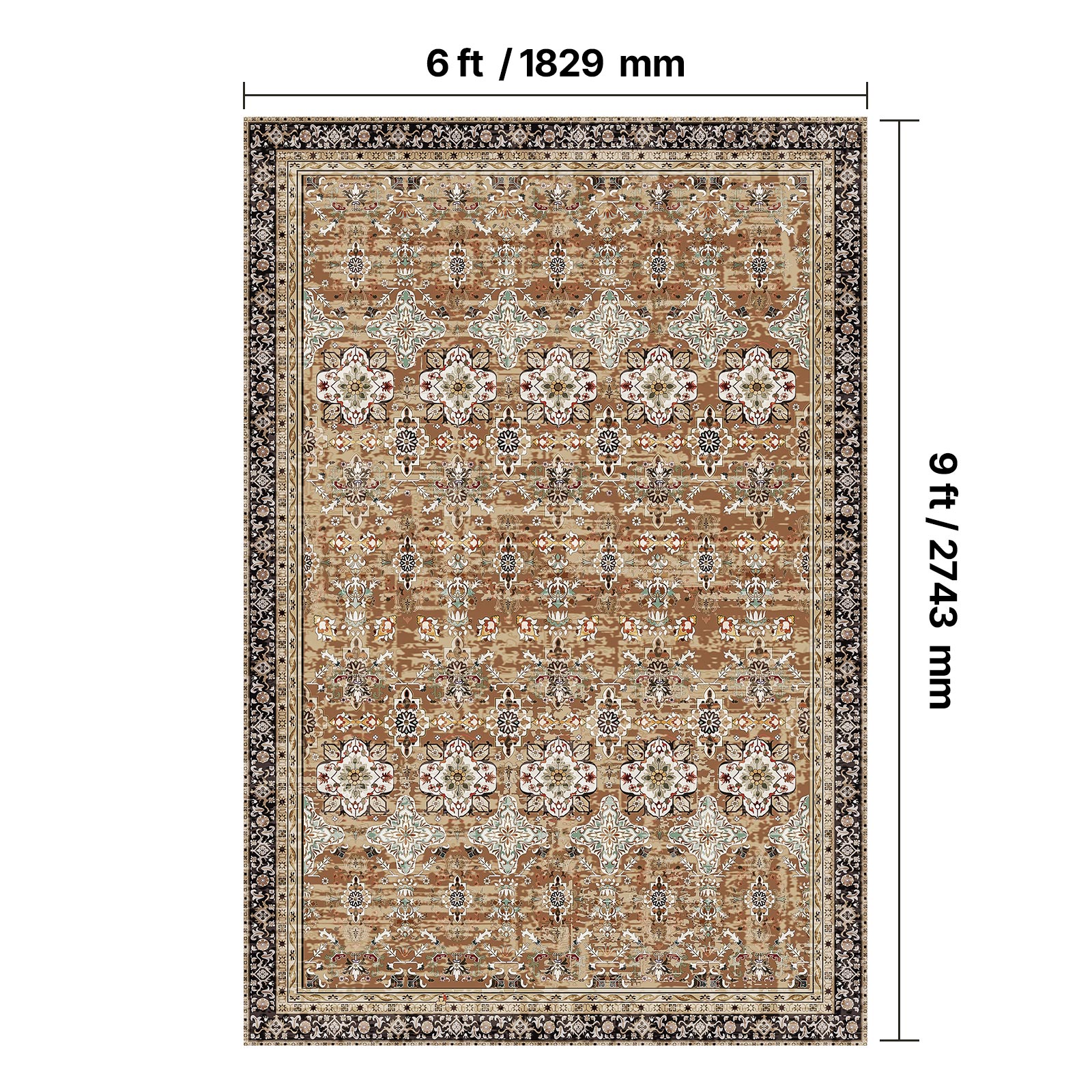 Tapete SucceBuy 1,8x2,7m, lavável antiderrapante, pelo curto denso, estilo vintage. Quarto, escritório, entrada. Marrom e verde - 8
