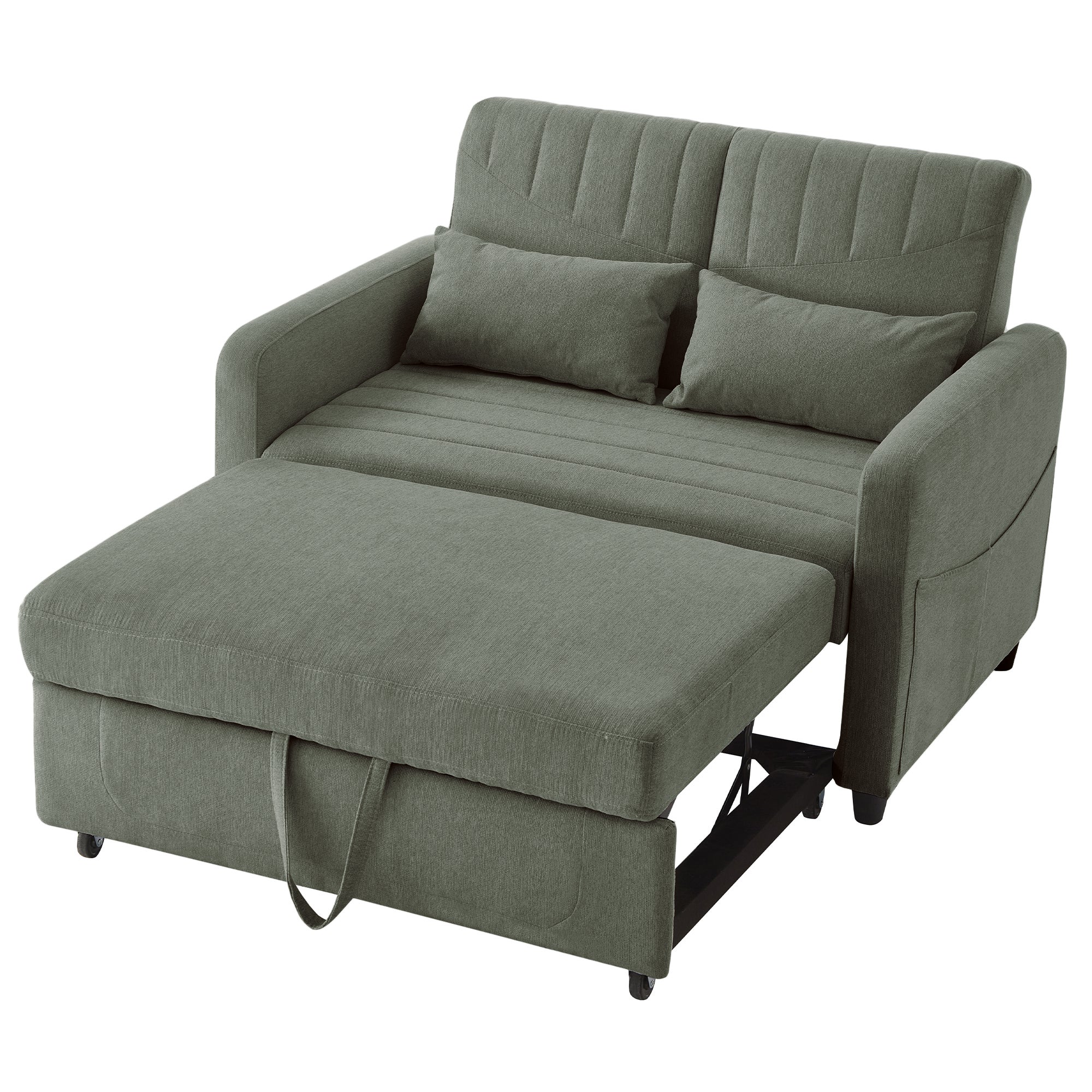 Sofa rozkładana 2-osobowa z 3-stopniową regulacją oparcia - 114 x 77 x 82,5 cm - Tkanina bawełniano-lniana - Zielony - 2