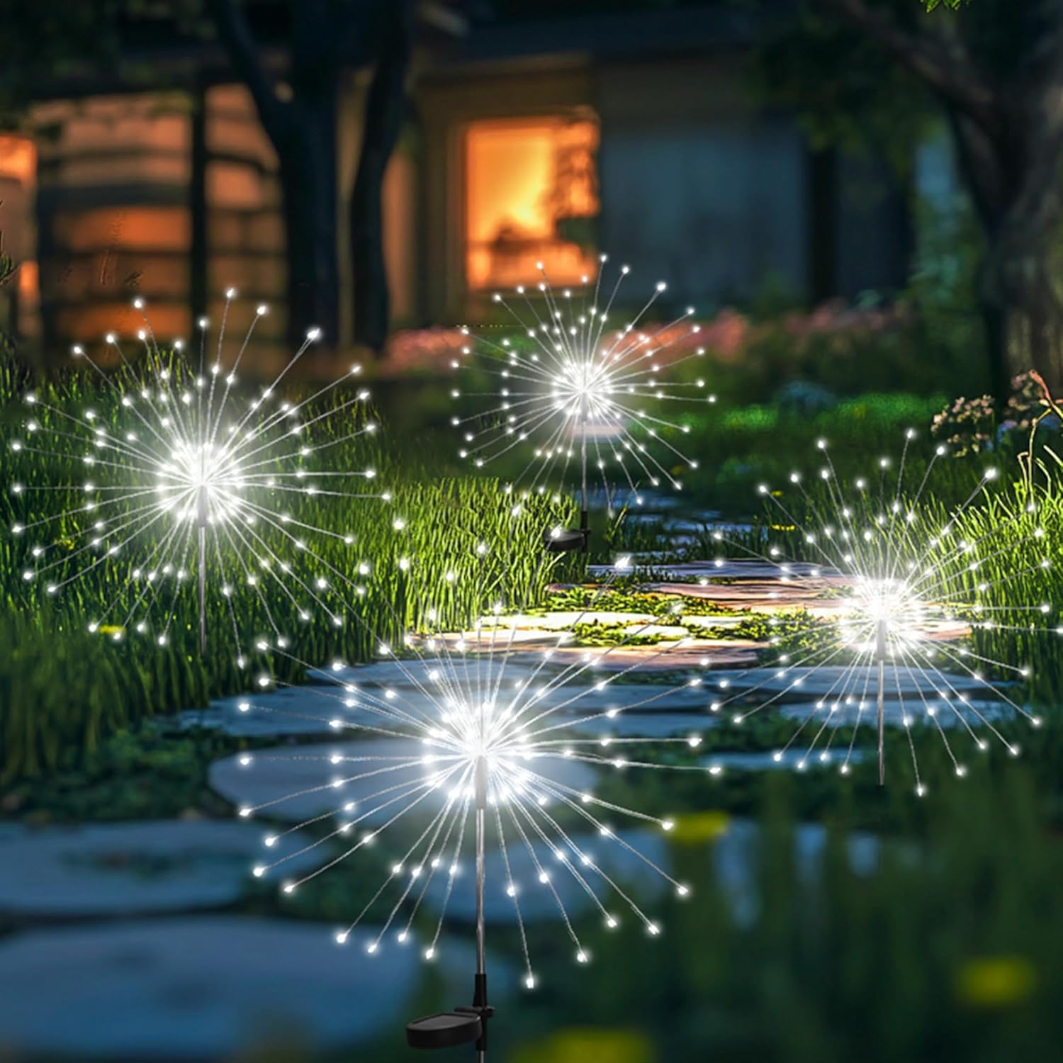 Lampy solarne ogrodowe, zestaw 4 sztuk, po 60 lampek w każdej, do dekoracji ogrodu zewnętrznego (białe światło)