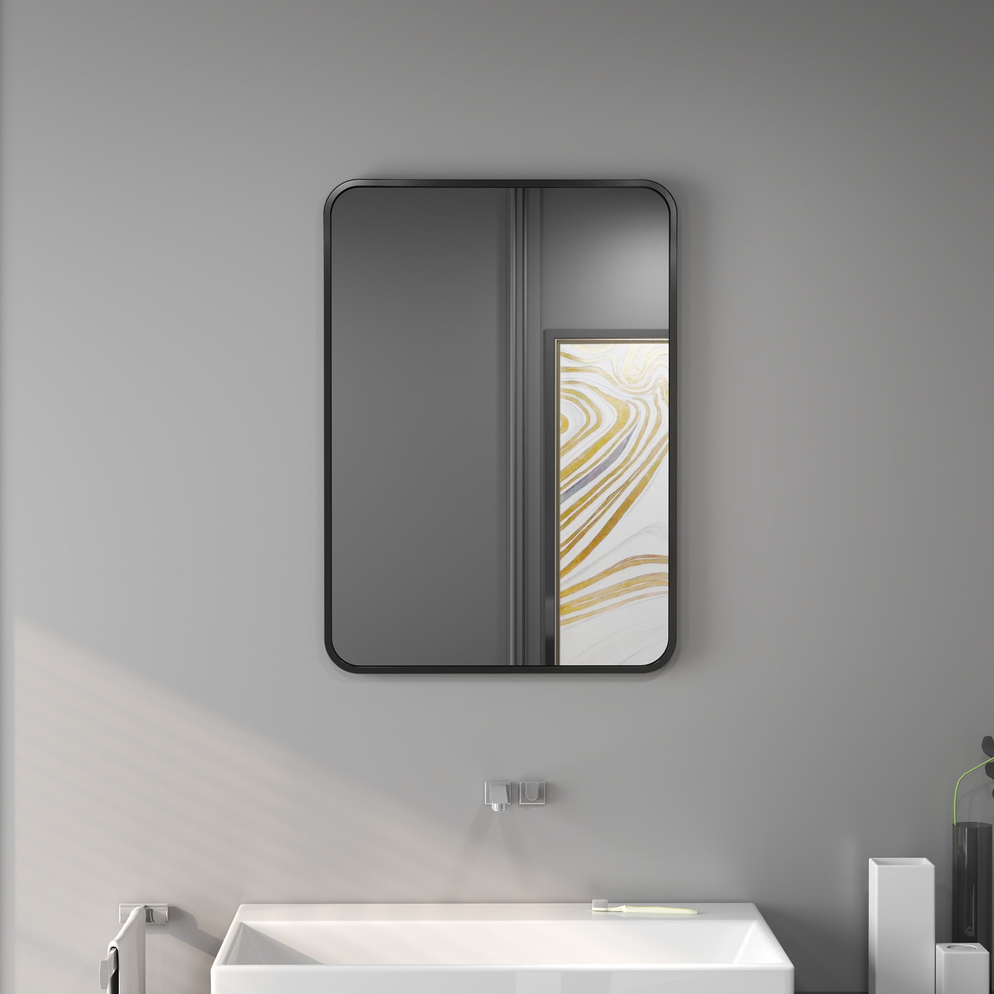 Homcom Espejo De Baño Vidrio, Metal 50X2.5x70 Cm Negro , Leroy Merlin