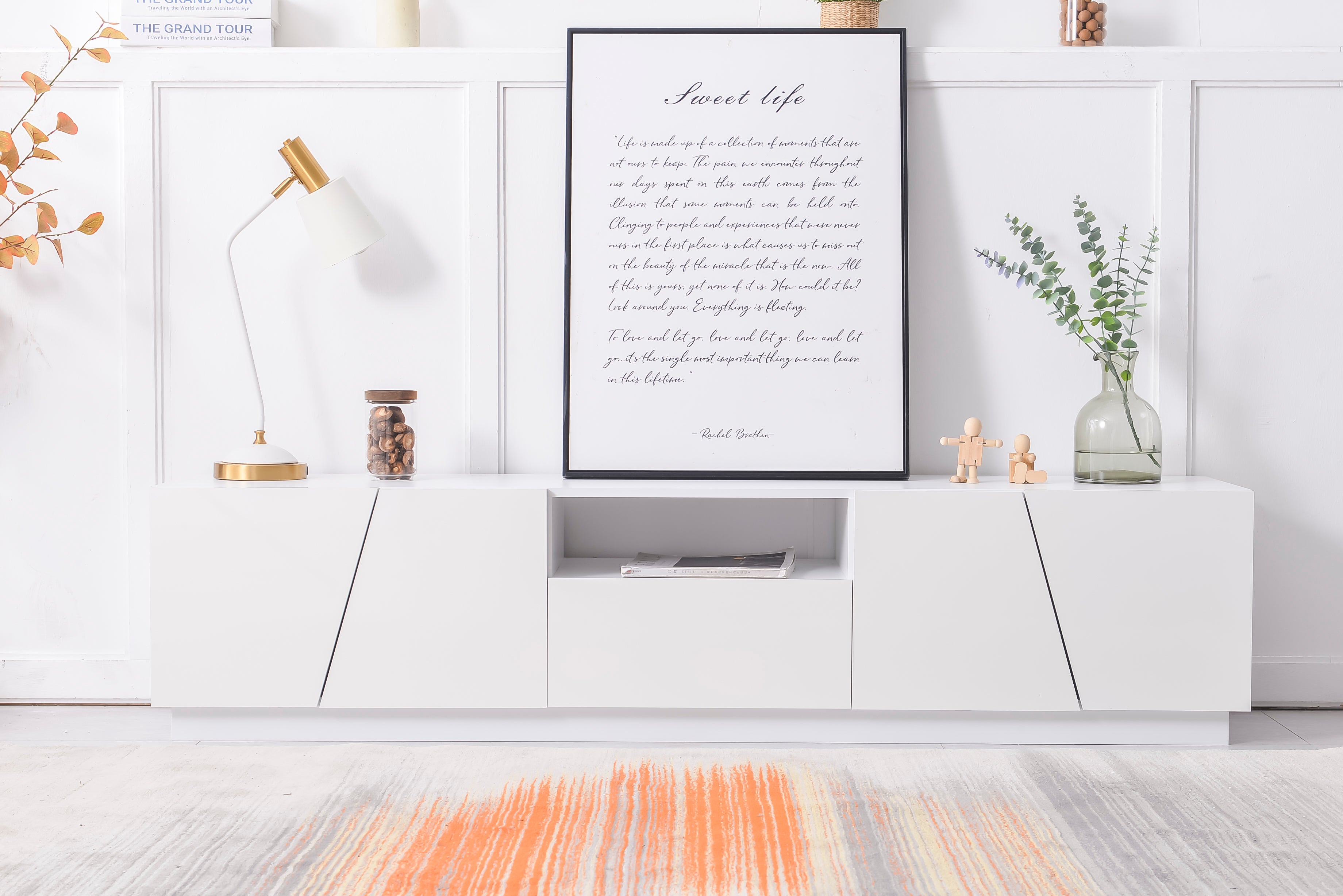 Stolik pod TV z 4 drzwiami, 1 szufladą i 1 półką - drewno MDF - styl nowoczesny - biały