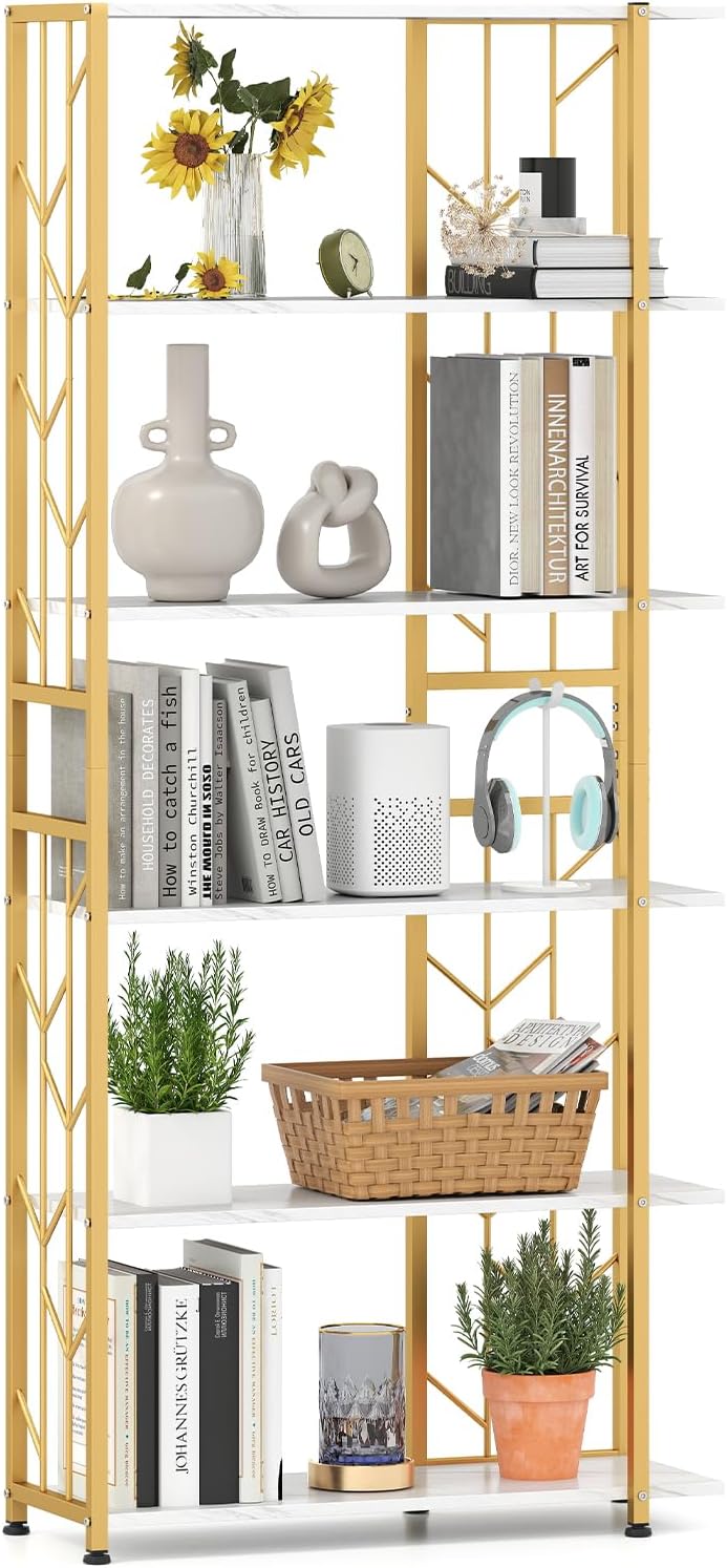 Libreria Geometrica In Metallo 5 Ripiani Inclinati, Design Moderno Unico, Alto 185 Cm, Per Libri, CD, Decorazione, Ripostiglio Angolare, Nero, Facile Da Montare - 2