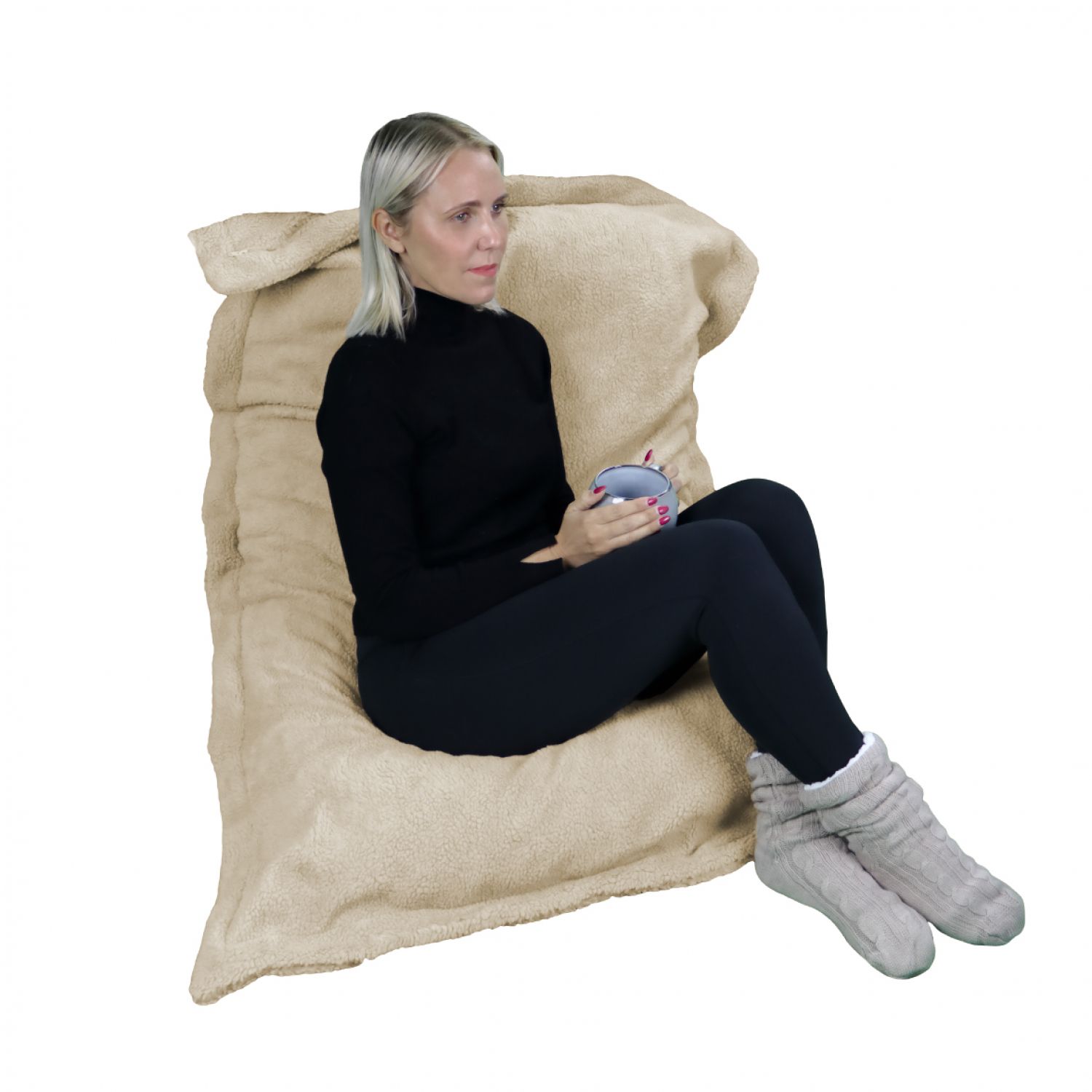 Pouf Géant XXL Vivezen - Fauteuil D'intérieur 150 X 180 Cm - Housse Déhoussable - Beige