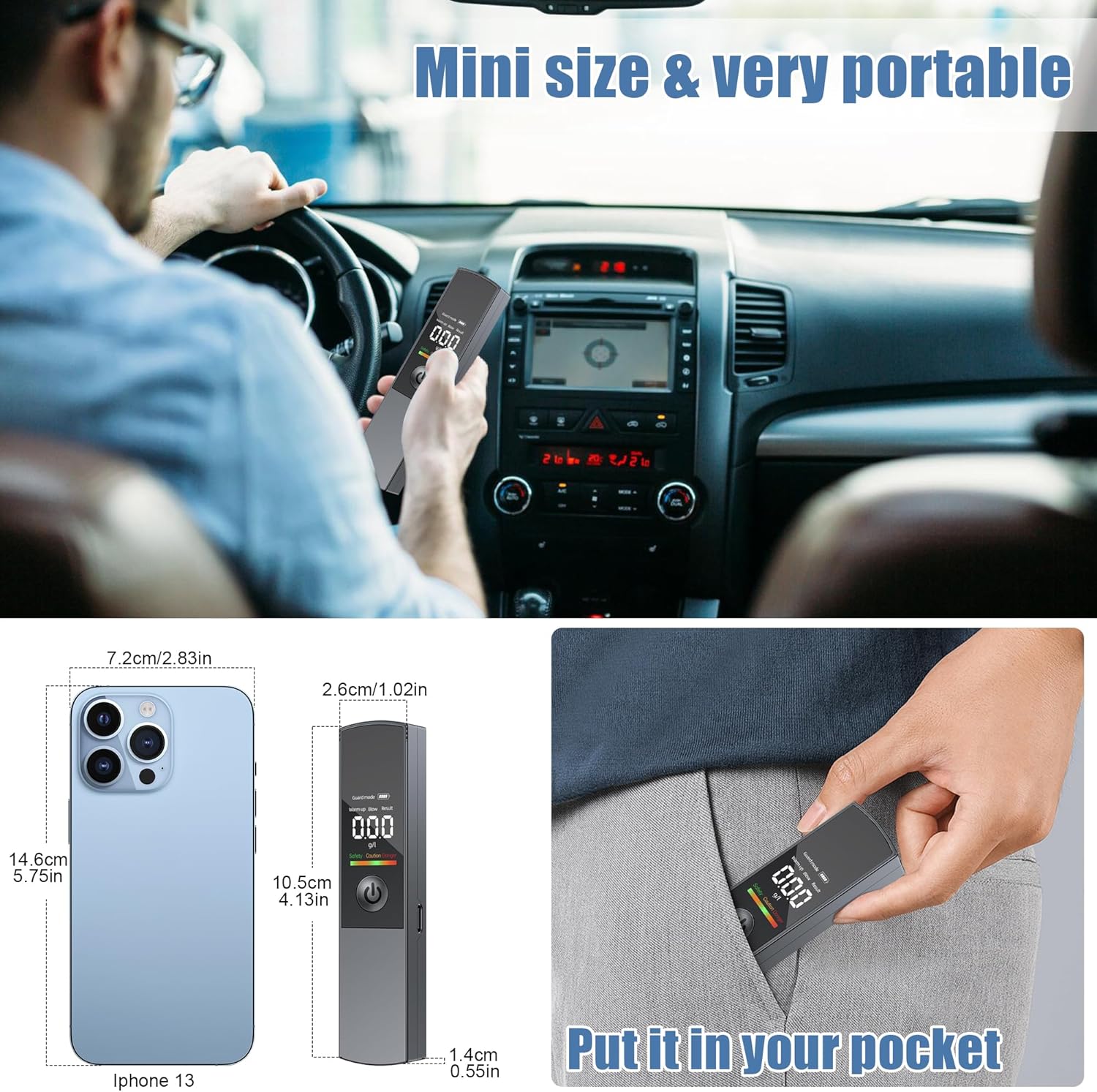 Éthylotest Rechargeable USB Portable - Éthylomètre Numérique Professionnel à Écran LCD, Précis & Facile à Utiliser pour Maison - 3